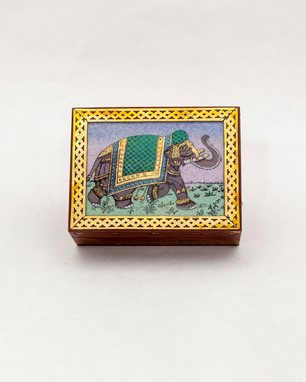 Wood Box With Stone Inlay - Elephant