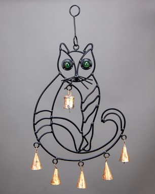 Iron Cat Chime With Glass Accents