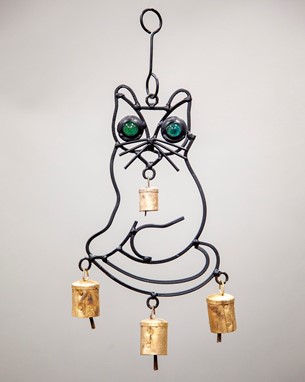 Iron Cat Chime With Glass Eyes