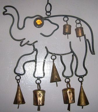 Iron Elephant Chime W/7 Bells & Glass Eye