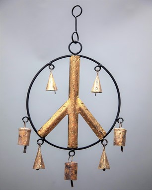 Iron Peace Sign Chime W/7 Bells