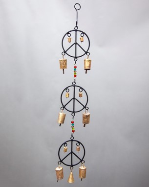 Iron Peace Sign Chime W/13 Bells & Beads