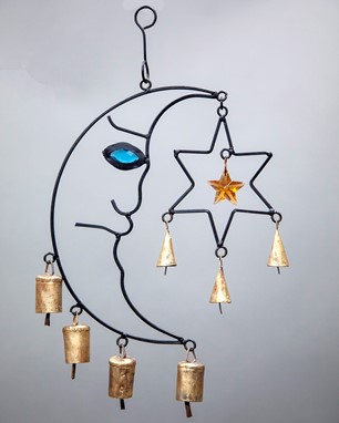 Iron Celestial Chime With Glass Accents