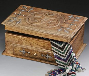 Hand Carved Wood Om Box With A Drawer
